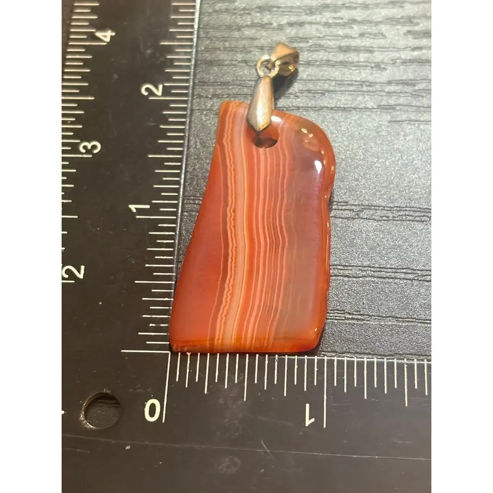 Banded Agate Genuine Stone Pendant Silver Tone
